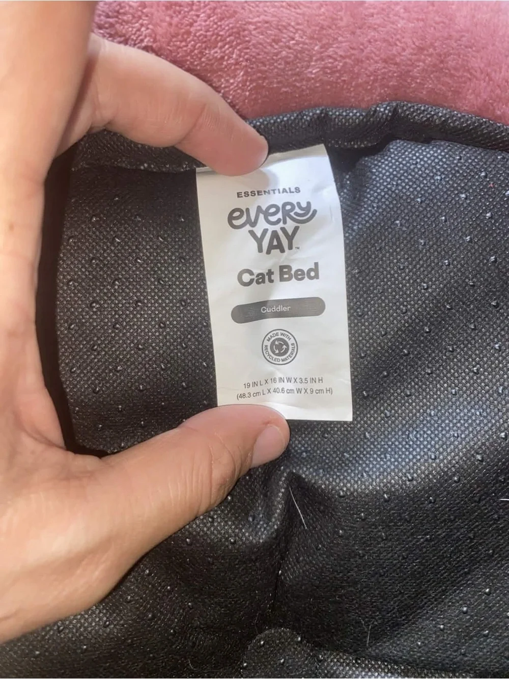 EveryYay Essentials Mauve Pink Cuddler Cat Bed 19x16 W/ Ball, Harness & Scarf